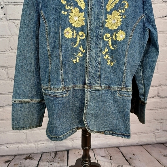 Denim 24/7 women's long sleeve zip front jacket floral stitch sz 22 stretch b3 - Picture 5 of 11